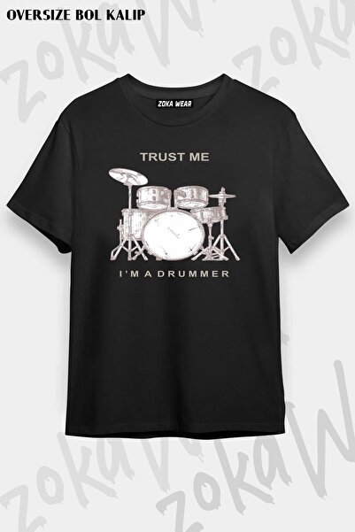 ZOKAWEAR Tricou unisex oversize „Trust Me I'm A Drummer” cu model de tobe