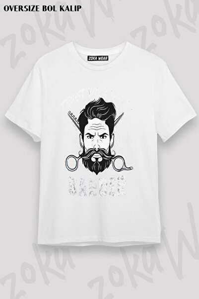 ZOKAWEAR تيشيرت مطبوع بتصميم حلاق كبير الحجم للجنسين