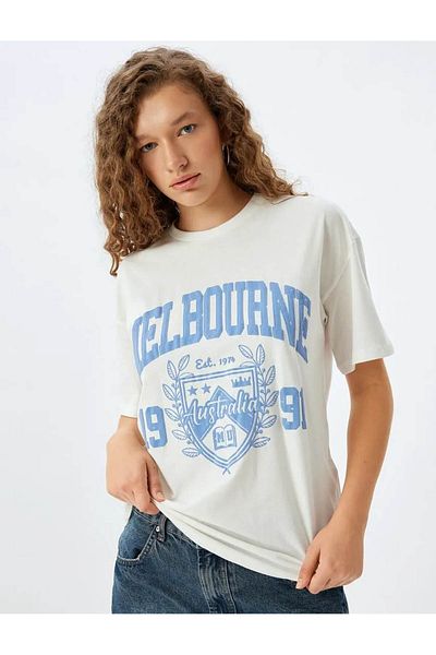 Koton Cotton College Print T-Shirt - Crew Neck, Short Sleeve, Comfortable Fit