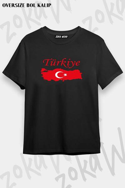 ZOKAWEAR تيشيرت مطبوع بتصميم خريطة وعلم تركيا مقاس كبير للجنسين