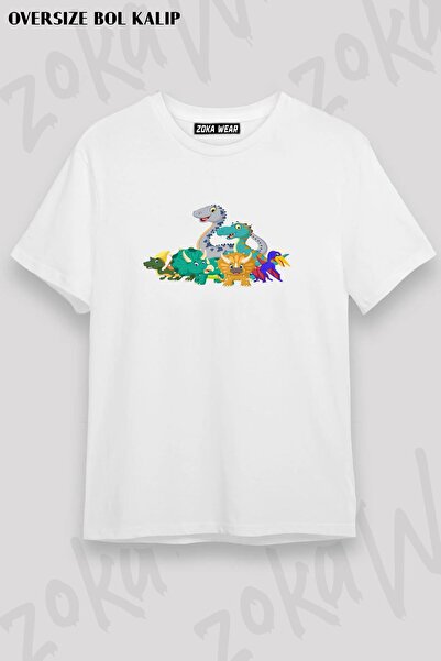 ZOKAWEAR Tricou imprimat unisex oversize cu dinozaur seria 1