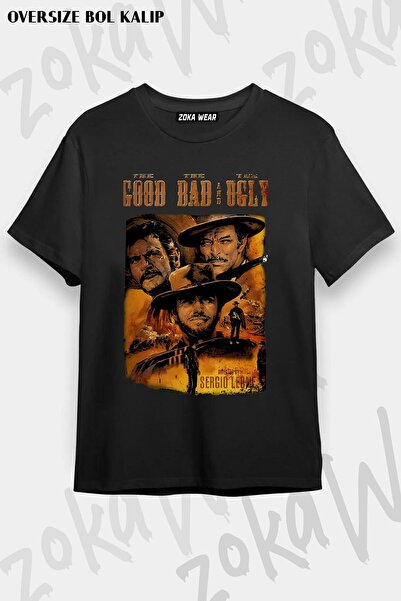 ZOKAWEAR تي شيرت مطبوع عليه فيلم غربي كبير الحجم للجنسين - The Good The Bad