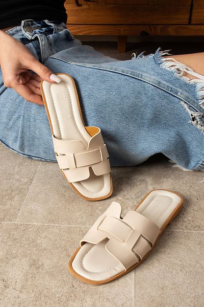 STOCON Papuci de vară pentru femei - model H, curea, casual bej STC1079