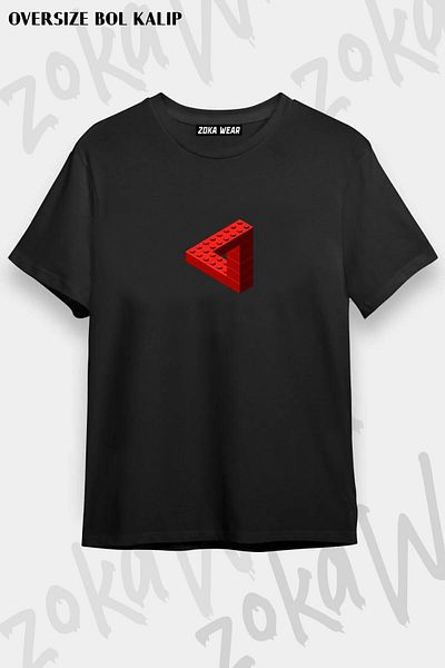 ZOKAWEAR Tricou unisex oversize cu imprimeu Escher Toy Bricks, cu design roșu