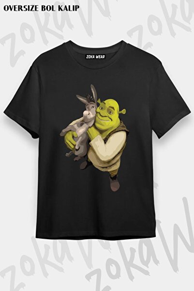 ZOKAWEAR Unisex Oversize Kalıp Shrek and Donkey Tasarım Baskılı Tshirt