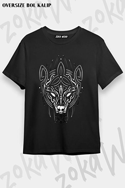 ZOKAWEAR Tricou imprimat unisex oversize cu design tribal viking urs