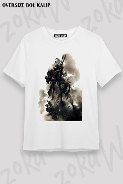 ZOKAWEAR تيشيرت مطبوع بتصميم Nier automata3 مقاس كبير للجنسين