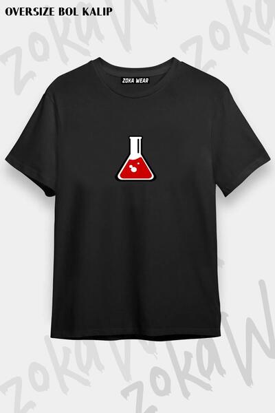 ZOKAWEAR تيشيرت مطبوع بتصميم كيميائي كبير الحجم للجنسين