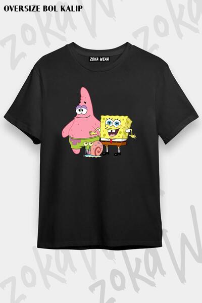 ZOKAWEAR Унисекс тениска с голям размер и принт на Спондж Боб с дизайн на Спо...