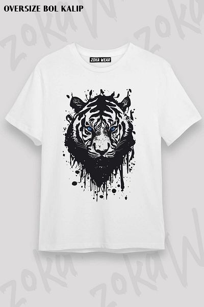 ZOKAWEAR Tricou unisex oversize cu imprimeu cu design tigru