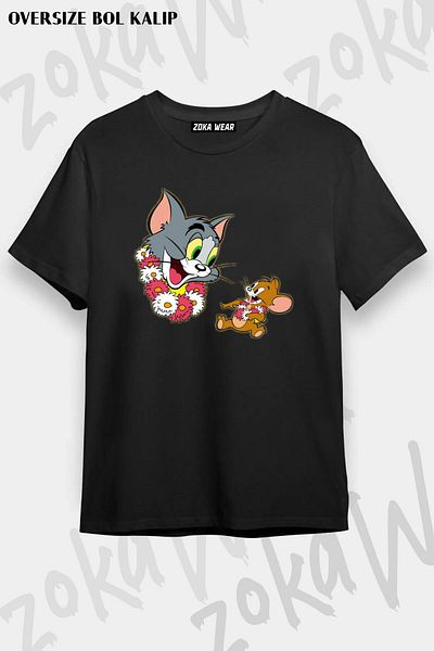 ZOKAWEAR Tricou unisex oversize cu imprimeu Tom și Jerry v4