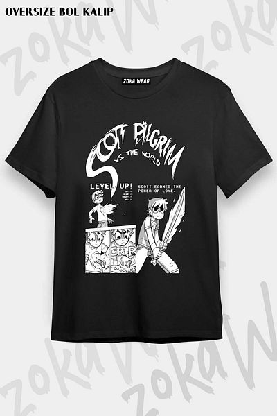 ZOKAWEAR Tricou unisex oversize cu imprimeu Scott Pilgrim Vs The World Design