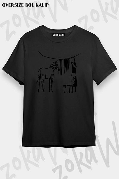 ZOKAWEAR Unisex Oversize Fit Banksy Zebra Design Printed Tshirt