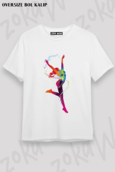 ZOKAWEAR Tricou unisex oversize cu imprimeu cu design de gimnastică