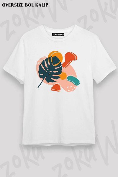 ZOKAWEAR Unisex Oversize Καλούπι φύλλο και εικονογράφηση σχήματος Σχέδιο εμπριμέ μπλουζάκι