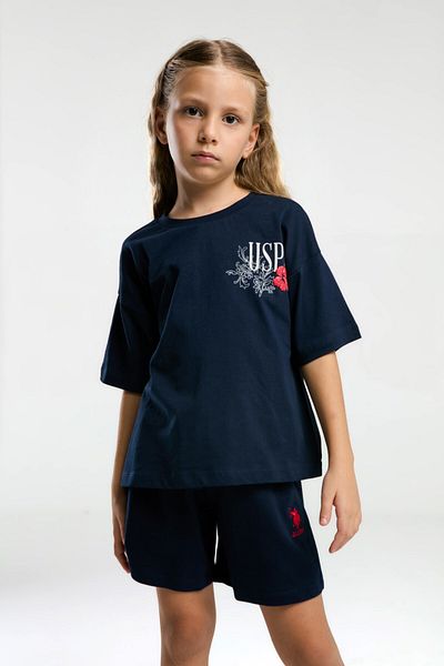 U.S. Polo Assn. U.S. Polo Assn Children's Bottom Top Set with Modern Floral Embroidery Casual Elegance