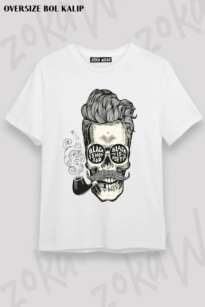 ZOKAWEAR Tricou imprimat unisex oversize cu design cu craniu pentru fumatul d...
