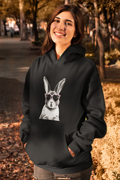 MG سويت شيرت نسائي من القطن بأكمام طويلة مطبوع عليه أرنب 3 خيوط