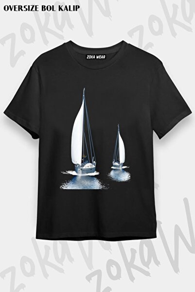 ZOKAWEAR تيشيرت مطبوع بتصميم بحري كبير الحجم للجنسين