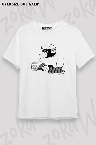 ZOKAWEAR Unisex Oversize kroj Mold Chimp Poker Design Štampano majica