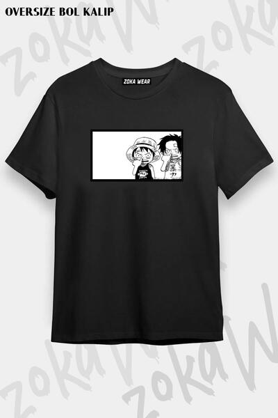 ZOKAWEAR Tricou unisex oversize cu imprimeu One Piece Luffy și Ace Design