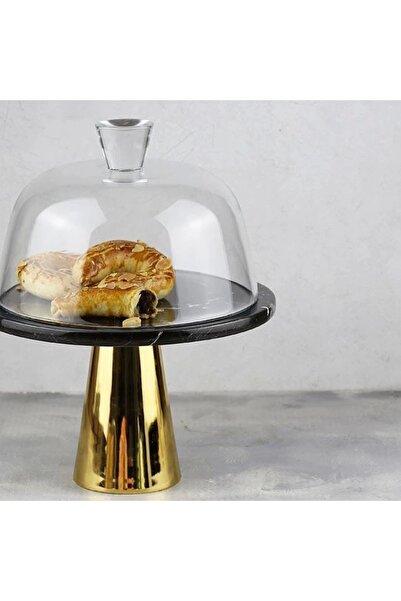 Akayev Marble 25 cm Gold Conical Leg Black Glass Jar
