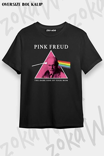 ZOKAWEAR Unisex Oversize Kalıp Pink Freud Dark Side Tasarım Baskılı Tshirt