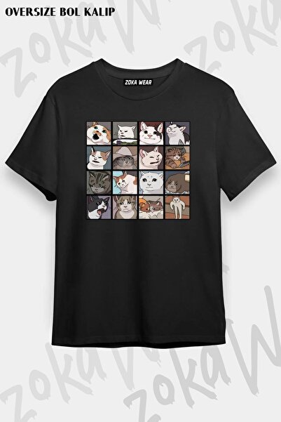 ZOKAWEAR Μπλουζάκι με στάμπα Unisex Oversize Cat Memes Collage Design