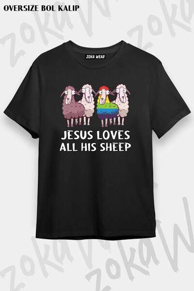 ZOKAWEAR Унисекс тениска с овъглен принт с щампа „Исус обича всичките си овце“