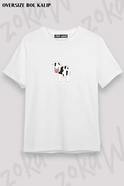 ZOKAWEAR Μπλουζάκι με στάμπα Unisex Oversize Animal Cow Illustrated Design