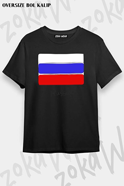 ZOKAWEAR تيشيرت مطبوع بتصميم روسيا مقاس كبير للجنسين