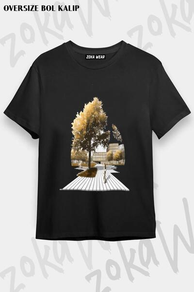 ZOKAWEAR تيشيرت مطبوع بتصميم حديقة معمارية كبيرة الحجم للجنسين