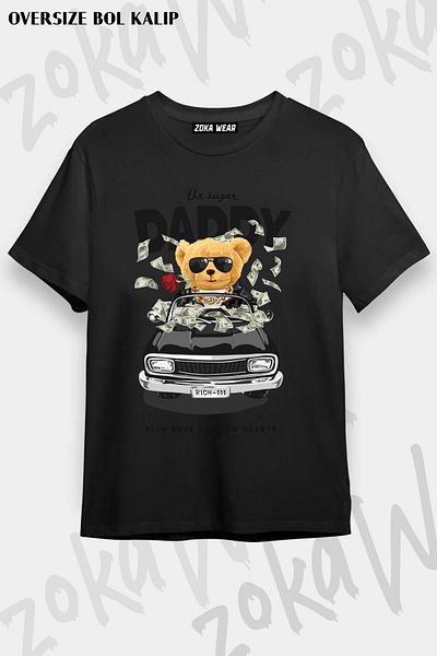 ZOKAWEAR Tricou unisex oversize cu imprimeu Tedi daddy Vip Design