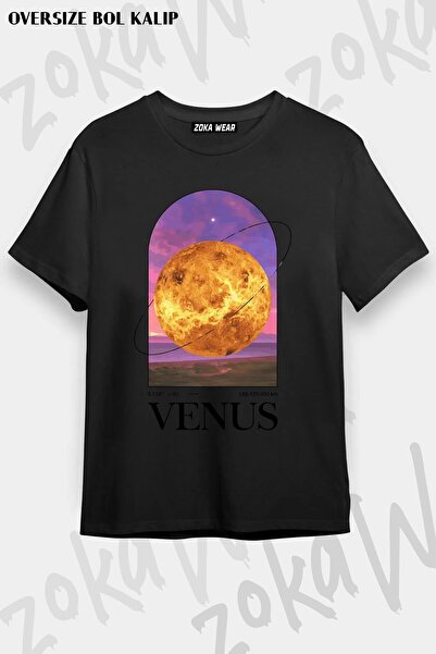 ZOKAWEAR تيشيرت مطبوع بتصميم كوكب فينوس كبير الحجم للجنسين