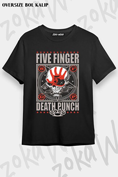 ZOKAWEAR Tricou unisex oversize cu model Knuckle Five Finger Death Punch