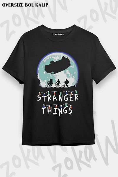 ZOKAWEAR Tricou unisex oversize cu imprimeu Stranger Things cu design de mașină