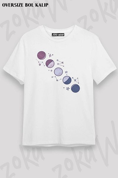 ZOKAWEAR Μπλουζάκι με στάμπα Unisex Oversize Moon Phases And Stars Design