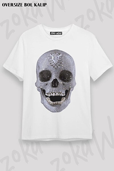 ZOKAWEAR Unisex supradimensionat Mold Diamond Look Design cu craniu cu imprim...