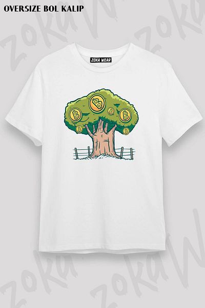 ZOKAWEAR Μπλουζάκι με στάμπα Unisex Oversize με σχέδιο Bitcoin Tree