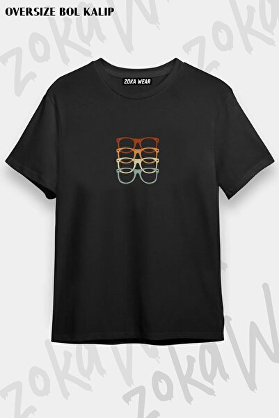 ZOKAWEAR Унисекс тениска с голям размер и принт с дизайн на очила за оптика