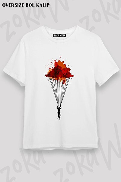 ZOKAWEAR Унисекс тениска с овърсайз принт с шарка и парапланеризъм 2