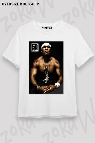 ZOKAWEAR Tricou imprimat unisex oversize 50 Cent cu design cu tatuaje
