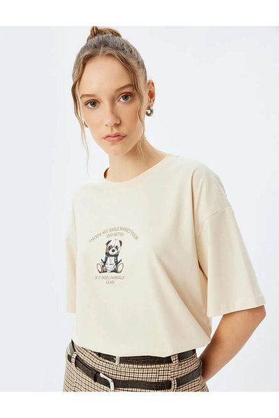 Koton Slogan Printed Crew Neck Short Sleeve Oversize T-Shirt