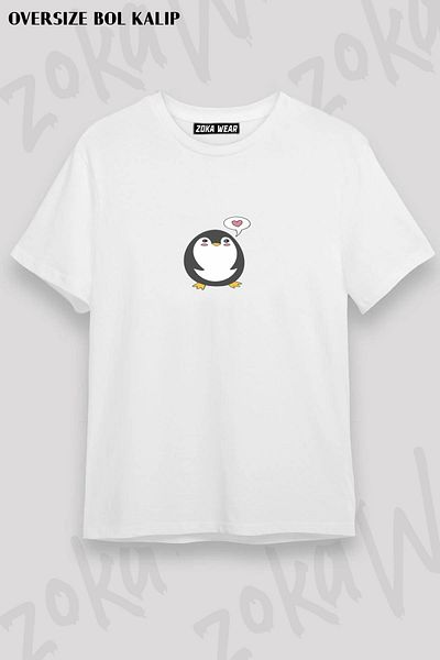 ZOKAWEAR Μπλουζάκι με στάμπα Unisex Oversize Minimalist Penguin Heart Fun Design