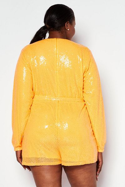 IN THE STYLE Women Plus Size Embellished Long Sleeve Playsuit, Orange