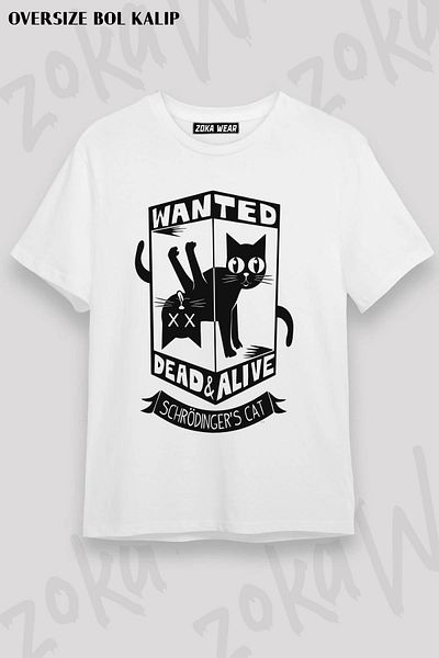 ZOKAWEAR Tricou oversize unisex cu model pisica lui Schrödinger