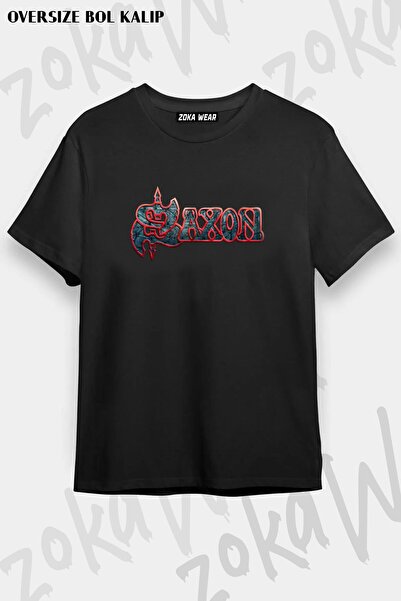 ZOKAWEAR تيشيرت مطبوع بتصميم ساكسون كبير الحجم للجنسين