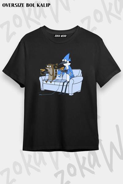 ZOKAWEAR Unisex Oversize Kalıp Mordecai and Rigby Tasarım Baskılı Tshirt