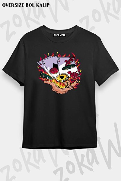 ZOKAWEAR Tricou imprimat unisex oversize Poker Playing Cards Design