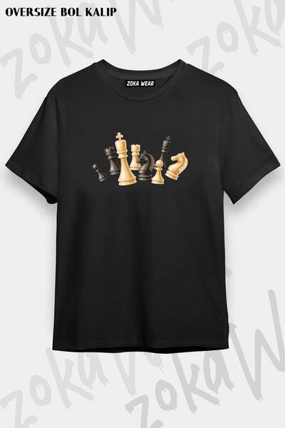 ZOKAWEAR Унисекс тениска с овърсайз щампа и мотив „Шахматни 4“